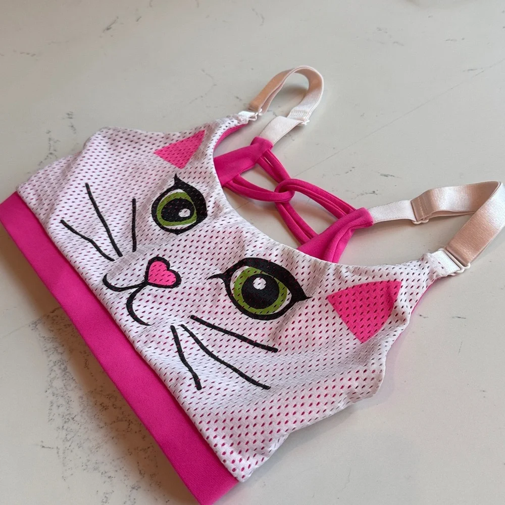 Bombshell Sportswear Kitty Meow Pink Sports Bra Limited Edition Size Small